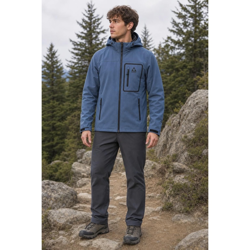 Gerry Hooded Softshell Jacket Men's M Blue Grid Fleece Hiking Gorpcore